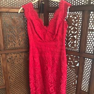 TADASHI SHOJI Fiery Pink Lace Cocktail Dress
